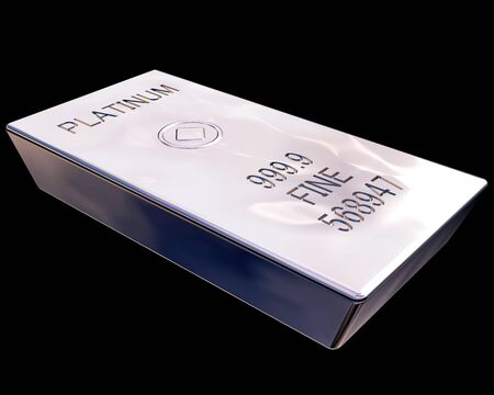 Single bar of pure platinum isolated on a black backgroundの写真素材