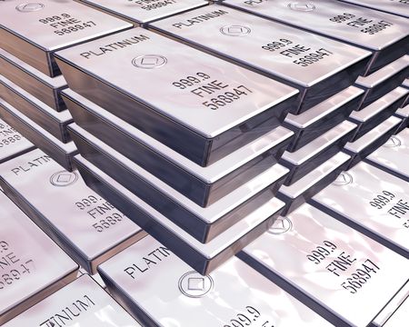 stacks of pure platinum bars on piles of bullionの写真素材