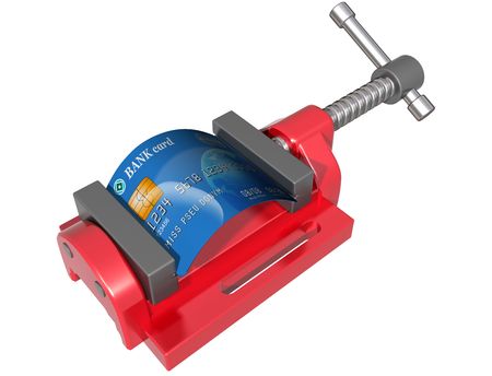 Isolated illustration of a credit card being squeezed in a viceの写真素材