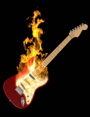 Illustration of an electric guitar on fireの写真素材