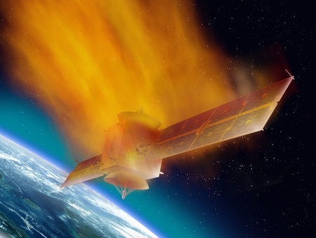 Satellite hurtling through space burning up as it enters the atmosphere