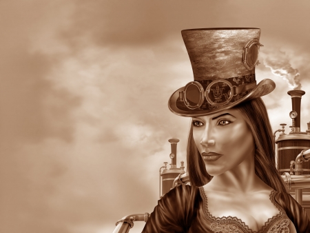Illustration of a steampunk woman in an industrial motifの写真素材
