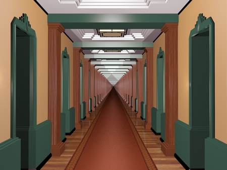 Never ending Art Deco corridor with an infinite number of roomsの写真素材