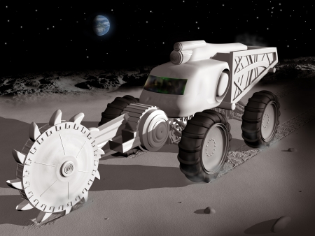 Huge lunar excavator exploiting  resources on the moonの写真素材