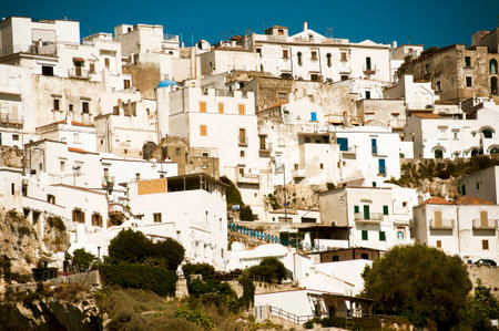 white facades of Peschici view from the beach belowの写真素材