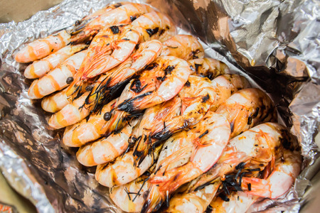 many grilled prawn for dinnerの写真素材
