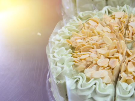 close up cake making in cake industry.の写真素材