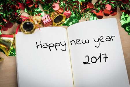 happy new year 2017 word on notebook with new year decoration for new year holiday.