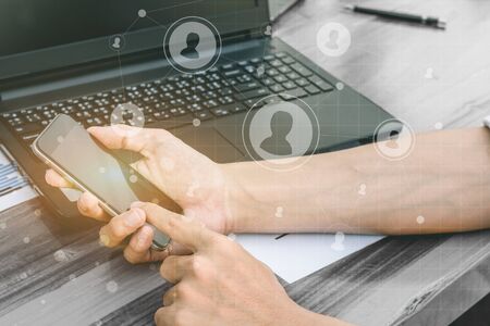 business technology concept,Business people hands use smart phone connection online networking...