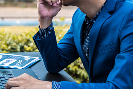 business successful concept : executive business man wear male formal suit serious thinking professional work leadership of company manager , selective focus.の写真素材