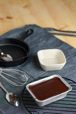piece of homemade tasty yummy dark cocoa chocolate fudge cake ,food bakery design ,selective focus.の写真素材