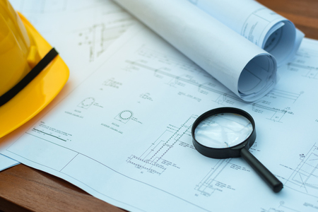 engineering diagram blueprint paper drafting project sketch architectural,selective focus.