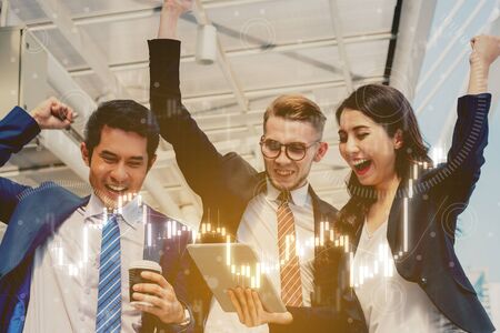 successful trader concept : businessman happy investing , grow marketplace value , selective focus の写真素材