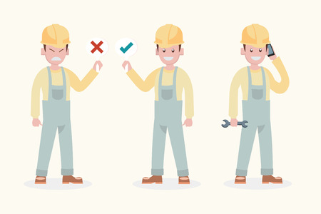set of illustration character , smile mechanic repairman work.のイラスト素材