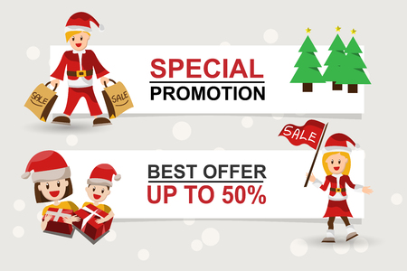 Christmas Sale banner with Santa Claus and trees. Vector.のイラスト素材