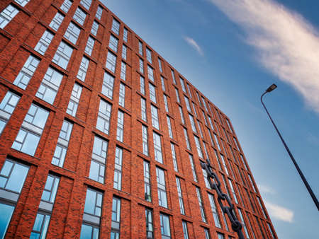 modern new build apartments brick built facadeの写真素材