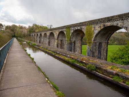 Chirk aqueduct on the Shropshire union canal and railway bridgeの写真素材