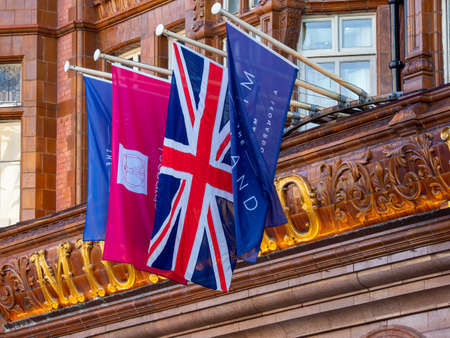 union jack flags over midlands hotel front enterance Manchesterのeditorial素材
