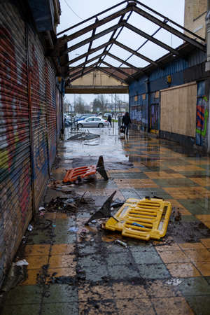 Morecambe Lancashire UK February 2022 scruffy town center shops in need of regeneration and investmentのeditorial素材