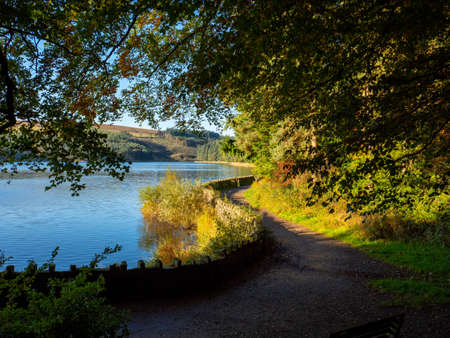 footpath along the lakeside in the English countrysideの写真素材