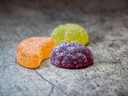 fruit pastille jelly sweets on table topの写真素材