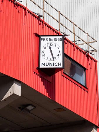 Manchester UK April 2022 Manchester United Old Trafford football ground and Munich air disaster clockのeditorial素材