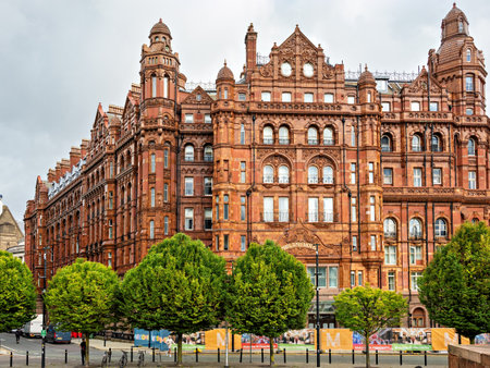 Midland hotel exterior famous landmark building in the center of Manchester city north west Englandのeditorial素材