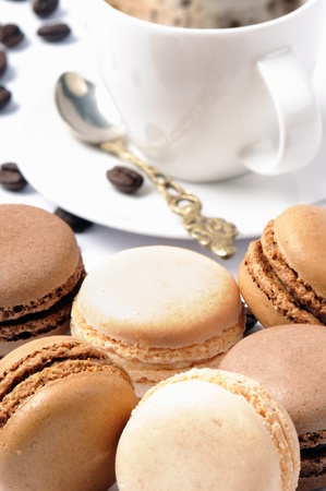 Macaroons and cup of coffeeの写真素材