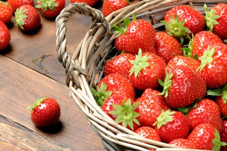 Strawberries in basketの写真素材