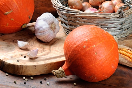 Fall still-life with pumpkins and vegetablesの写真素材