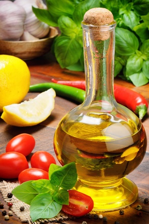 Fresh ingredients for traditional Italian cuisine on the wooden tableの写真素材