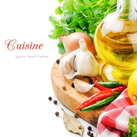 Fresh cooking ingredients with olive oil Fresh cooking ingredients with olive oil