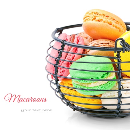 Colorful French macaroons isolated over whiteの写真素材