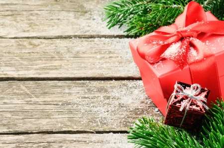 Christmas gifts in festive settingの写真素材