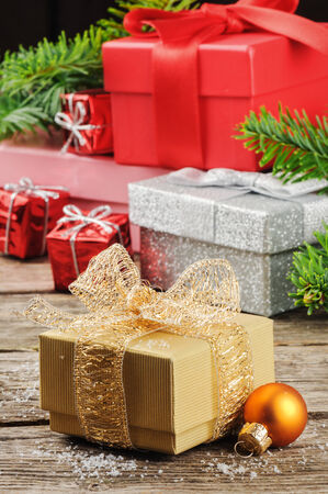 Christmas gifts under fir treeの写真素材