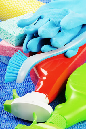 Colorful cleaning productsの写真素材