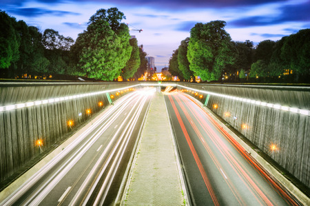 Brussel's urban tunnel at sunset