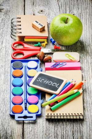 Colorful school supplies. Back to school conceptの写真素材