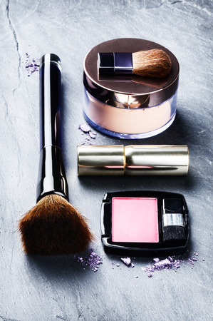 Various makeup products on dark backgroundの写真素材