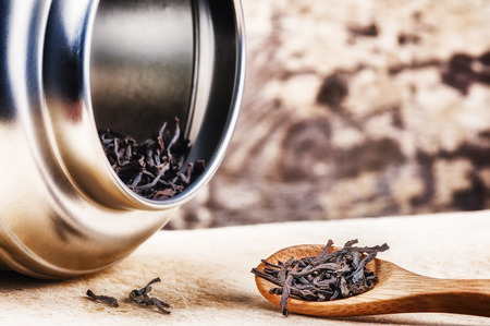 Closeup of dry black tea. Health and diet conceptの写真素材