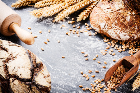 Rustic frame with freshly baked bread and copyspace