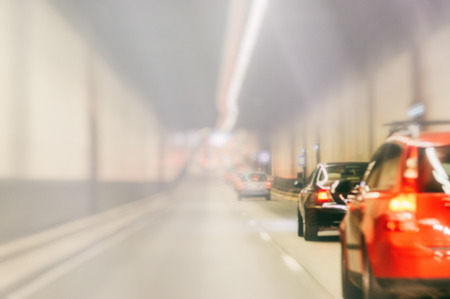 Blurred background with urban tunnel at rush hourの写真素材