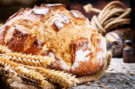Freshly baked bread loaf. Closeup