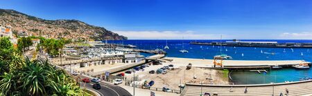 Panoramic landscape with Funchal port and coastline. Madeira islandの写真素材