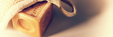 Natural organic soap and bath sponge. Copyspaceの写真素材
