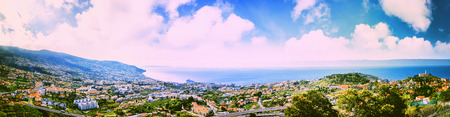 Panoramic landscape with view of Funchal, Madeira island. Summer travel backgroundの写真素材