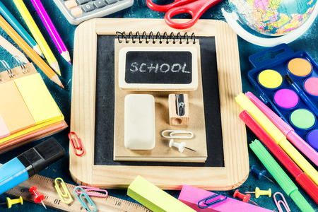 Colorful school supplies. Back to school conceptの写真素材