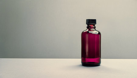Bottle of essential oil on a gray background with copy space.の素材