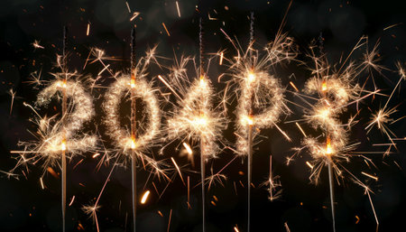Happy new year 2019 written with Sparkle firework and bokeh backgroundの素材