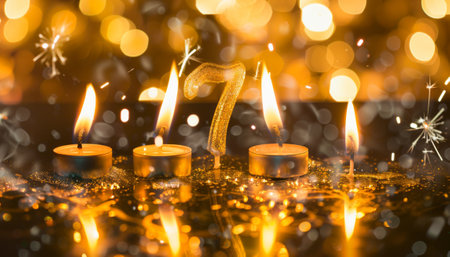 Burning candles with golden bokeh background. Shallow depth of field.の素材
